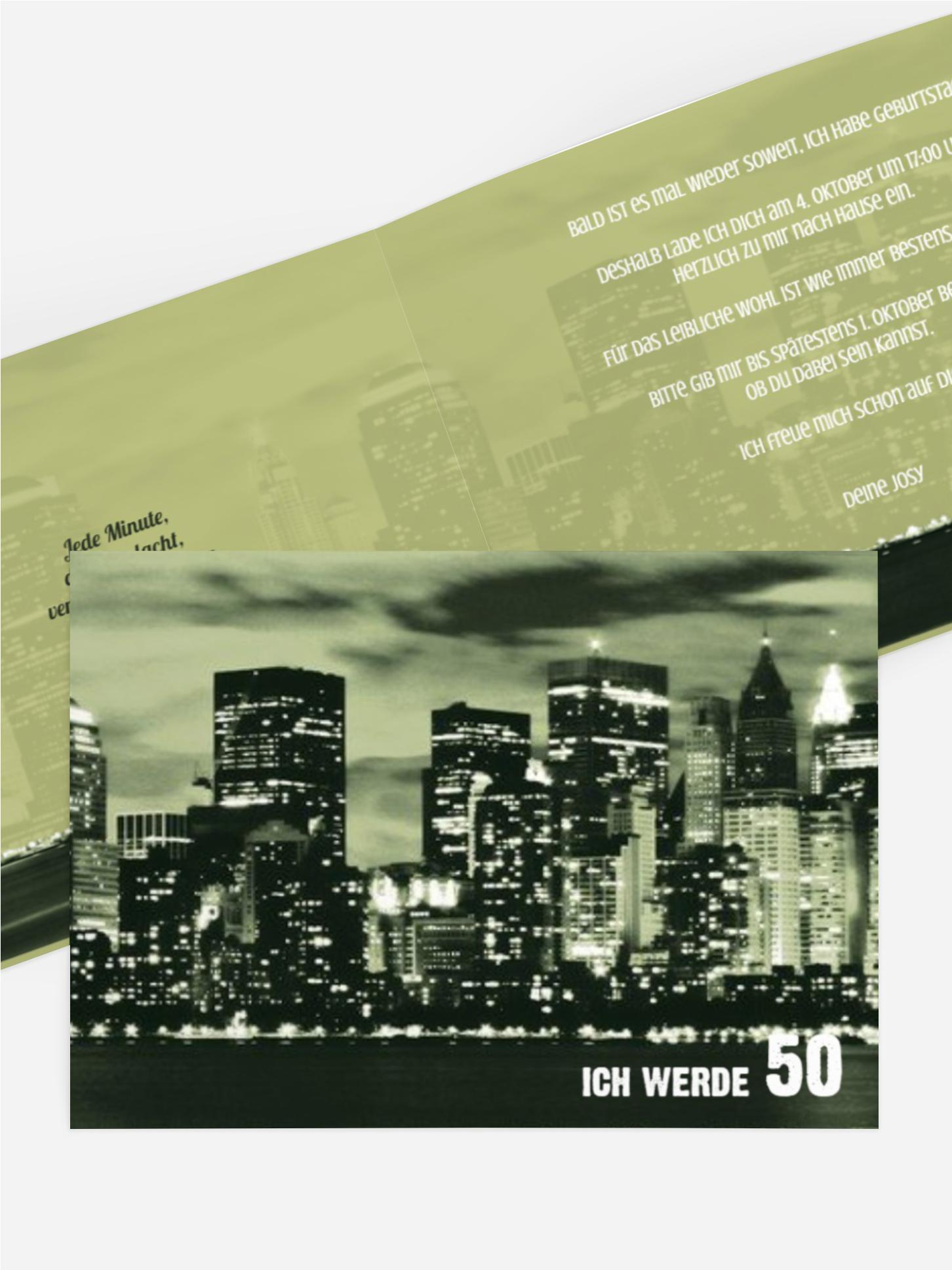 Einladungskarte zum Geburtstag Skyline 50