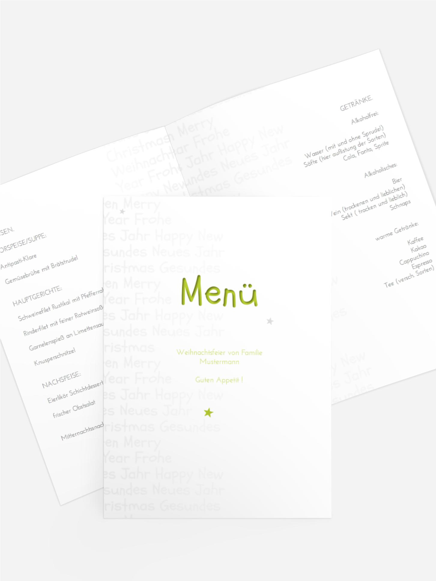 Weihnachts Menükarte Schrift