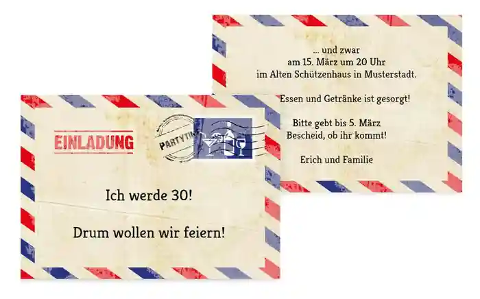 Einladungskarte Geburtstag Luftpost