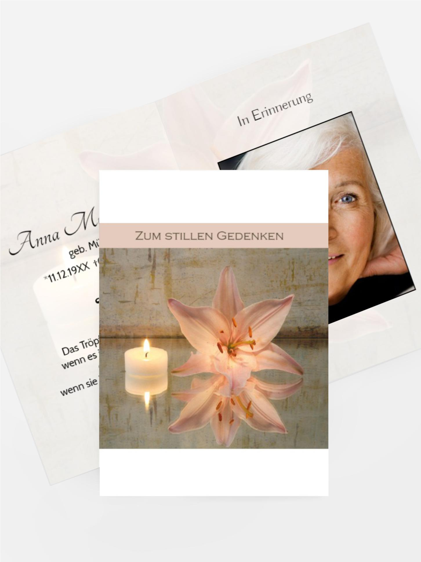 Sterbebildkarte Kerze und Blume