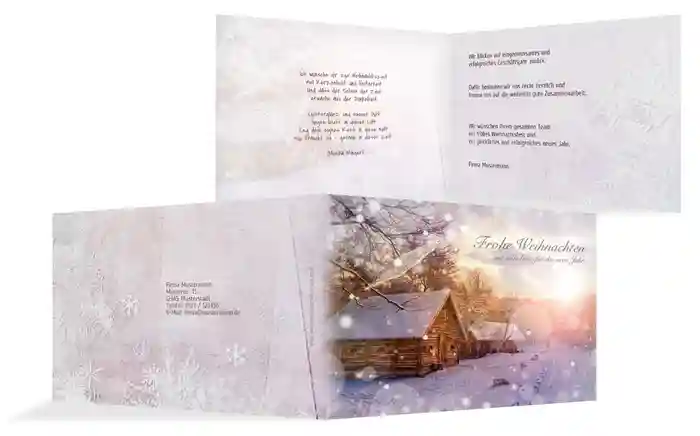 Weihnachtsgrußkarte Geschäft Schneehütte