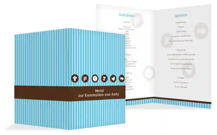 Kommunion Menükarte stripes buttons