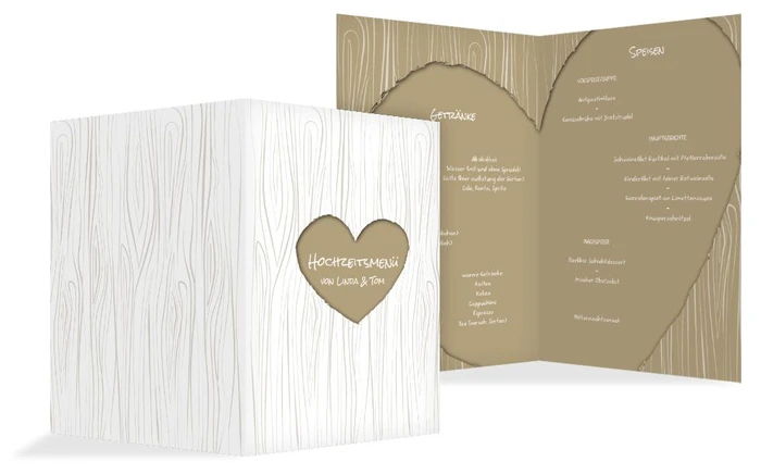 Hochzeits Menükarte heart bark