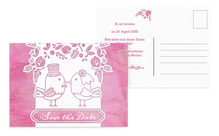 Save the Date Karte zur Hochzeit Vogelpaar