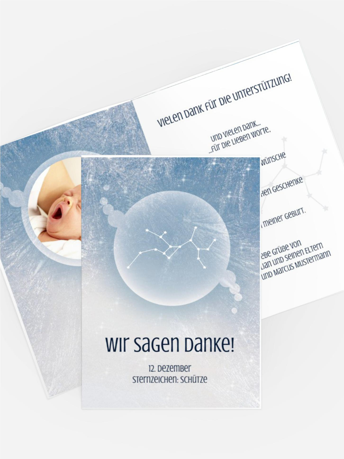Dankeskarte zur Geburt Sternzeichen Schütze