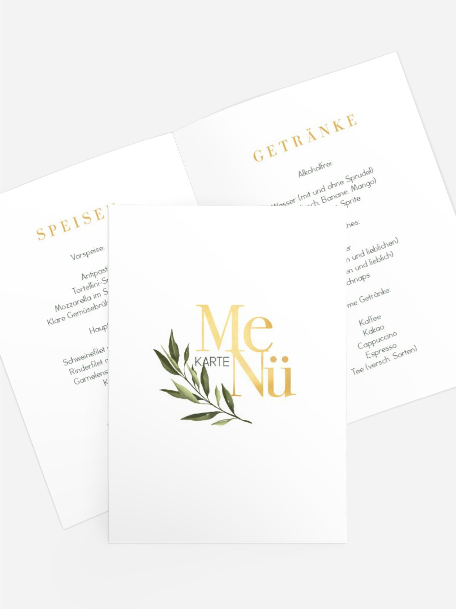 Menükarte Taufe Gold und Natur