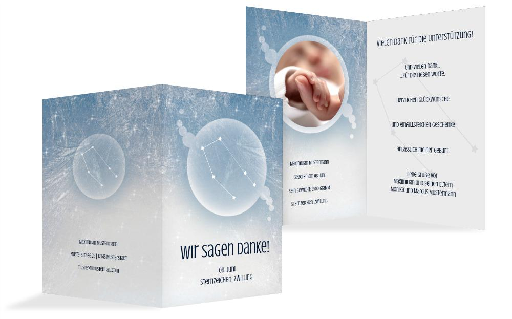 Dankeskarte zur Geburt Sternzeichen Zwilling Dankeskarte zur Geburt Sternzeichen Zwilling