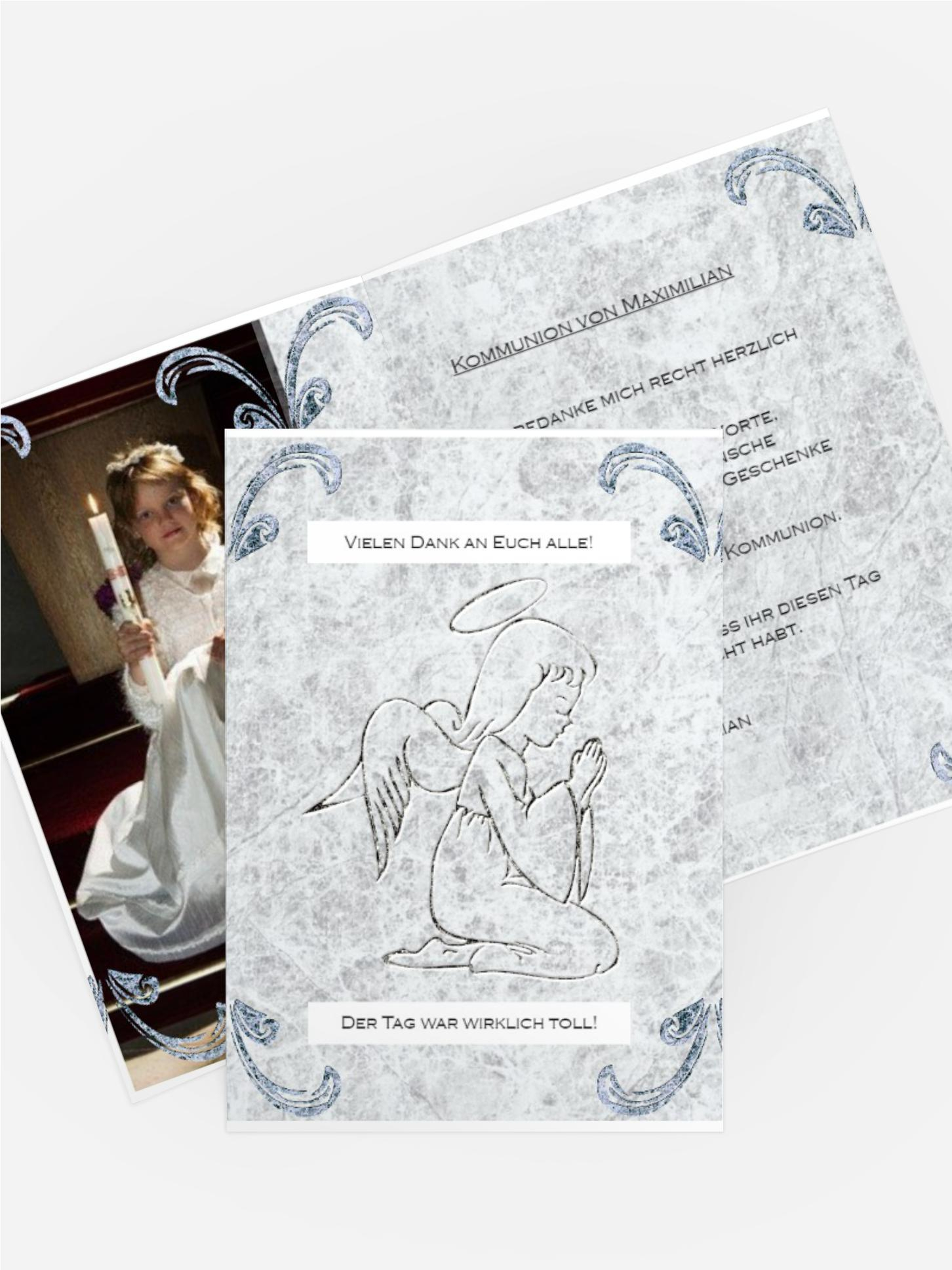 Dankeskarte Kommunion Relief-Engelchen