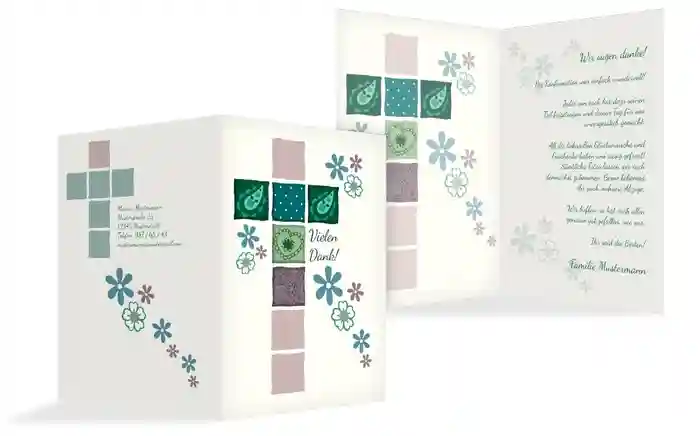 Dankeskarte Konfirmation Florales Kreuz