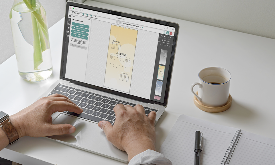 Ein Dreimonatskalender oder Monatskalender wird am Laptop selber gestaltet