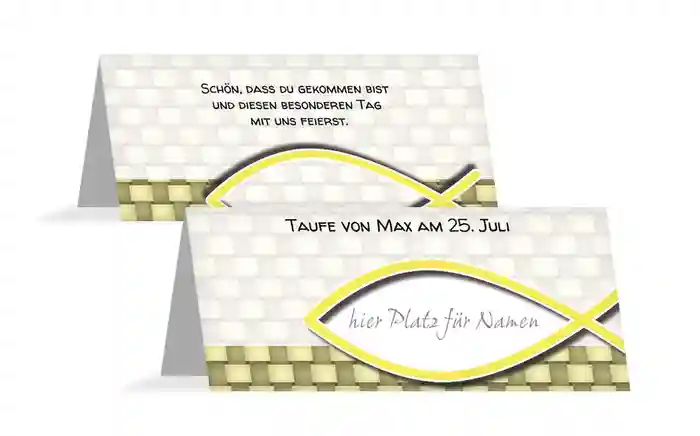 Tischkarte Taufe Jesusfisch