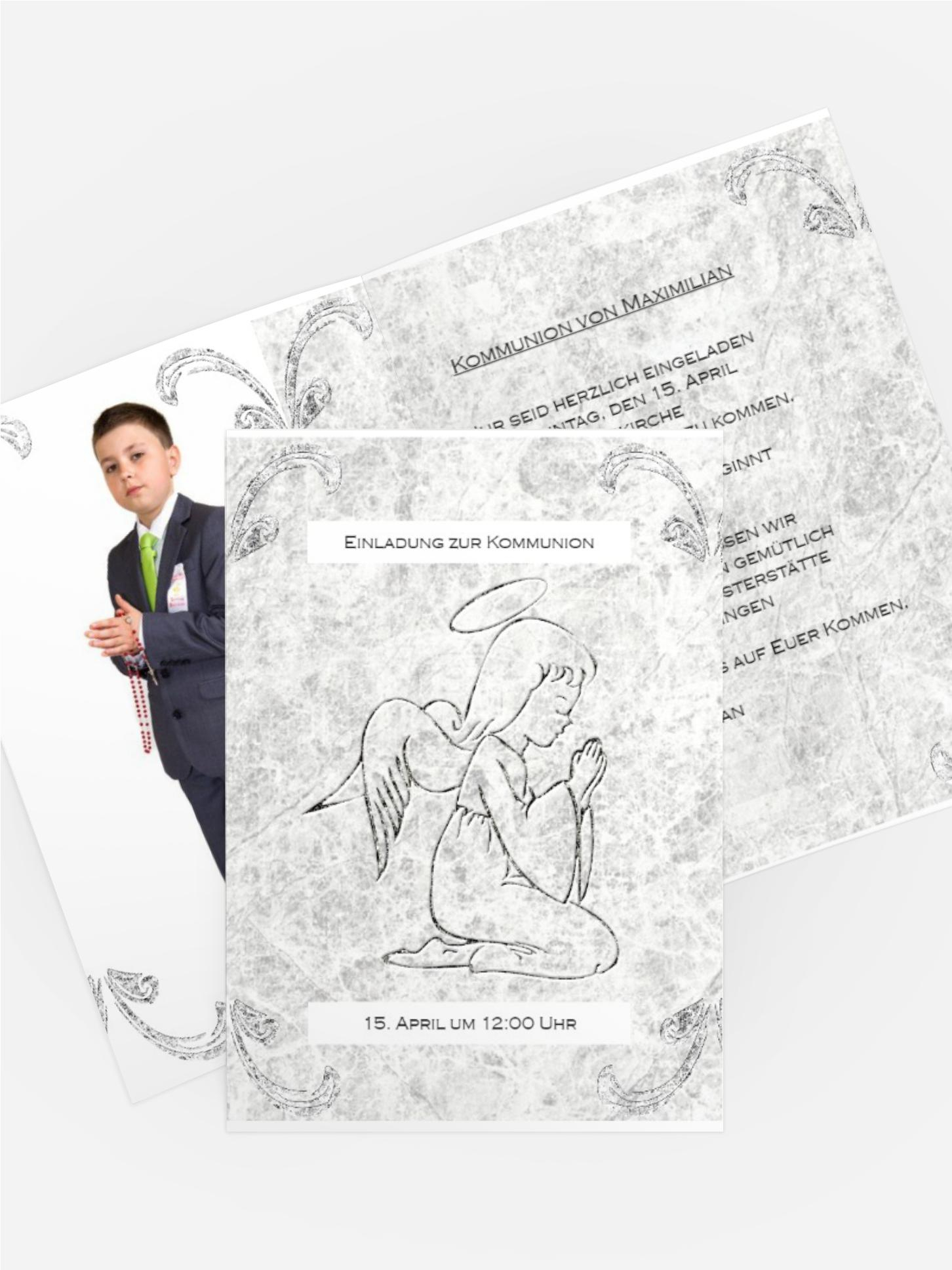 Einladung zur Kommunion Relief-Engelchen Einladung zur Kommunion Relief-Engelchen