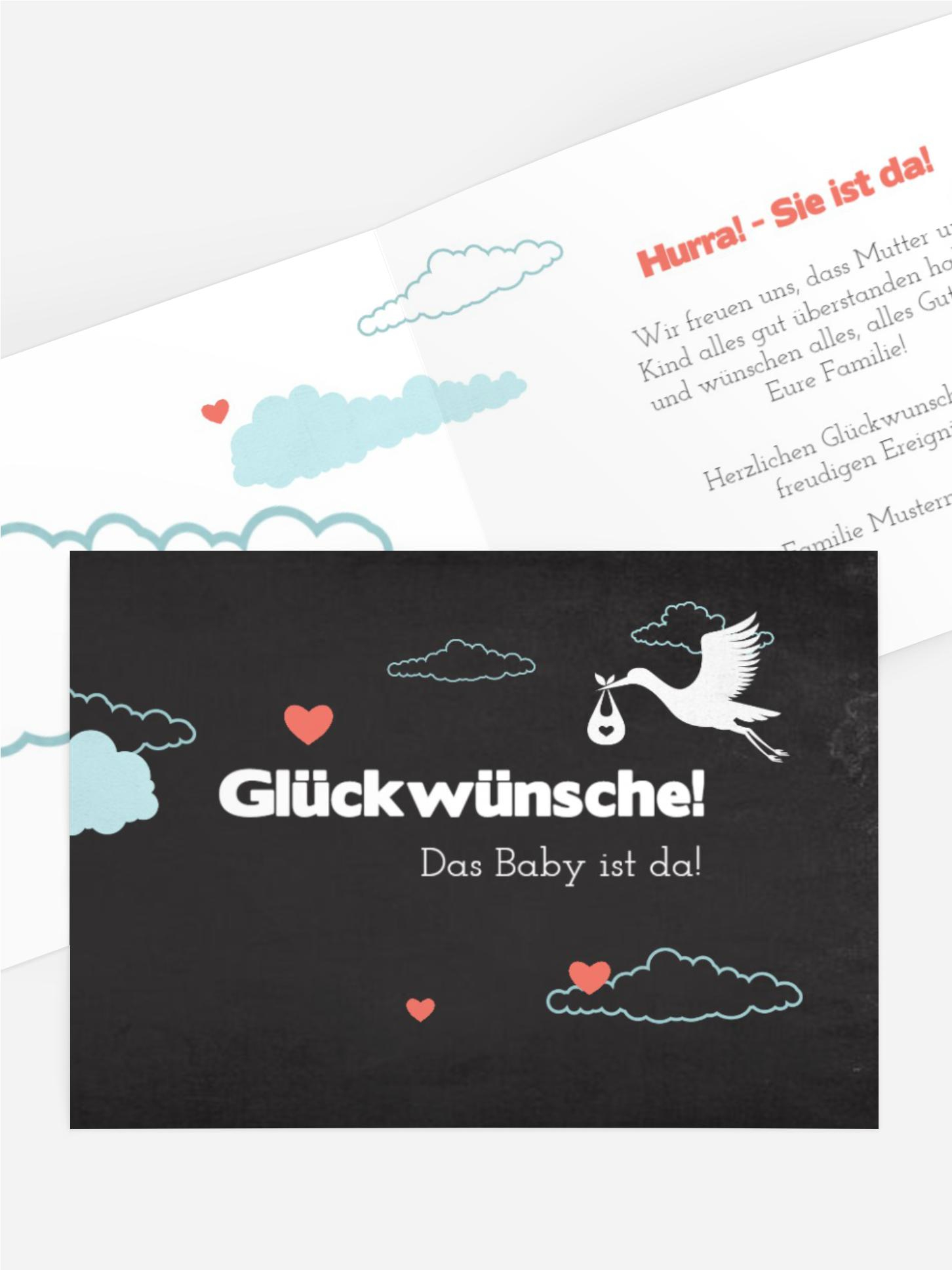 Glückwunschkarte zur Geburt Klapperstorch
