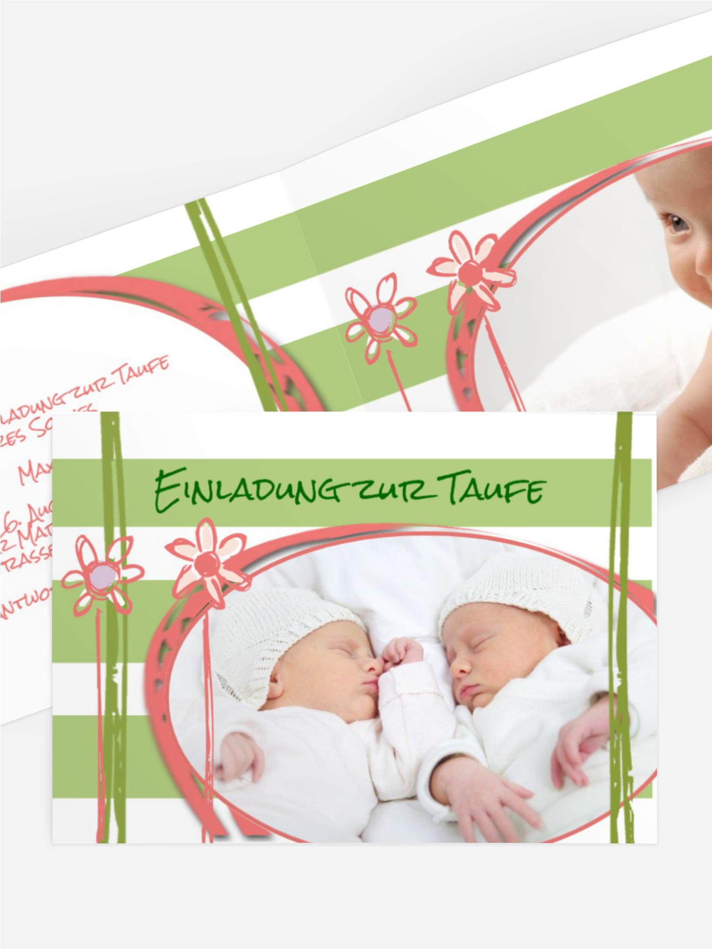 Einladungskarte Taufe Flowers and Stripes