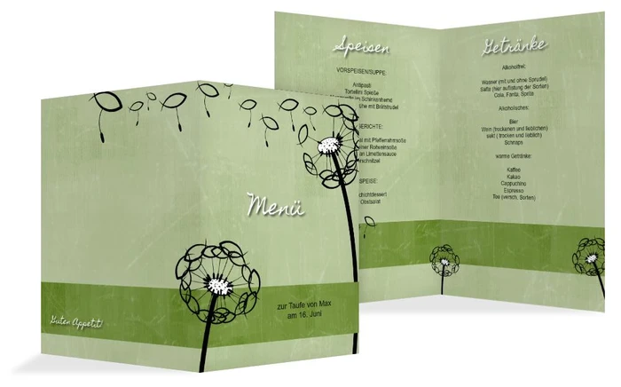 Menükarte Taufe Pusteblume