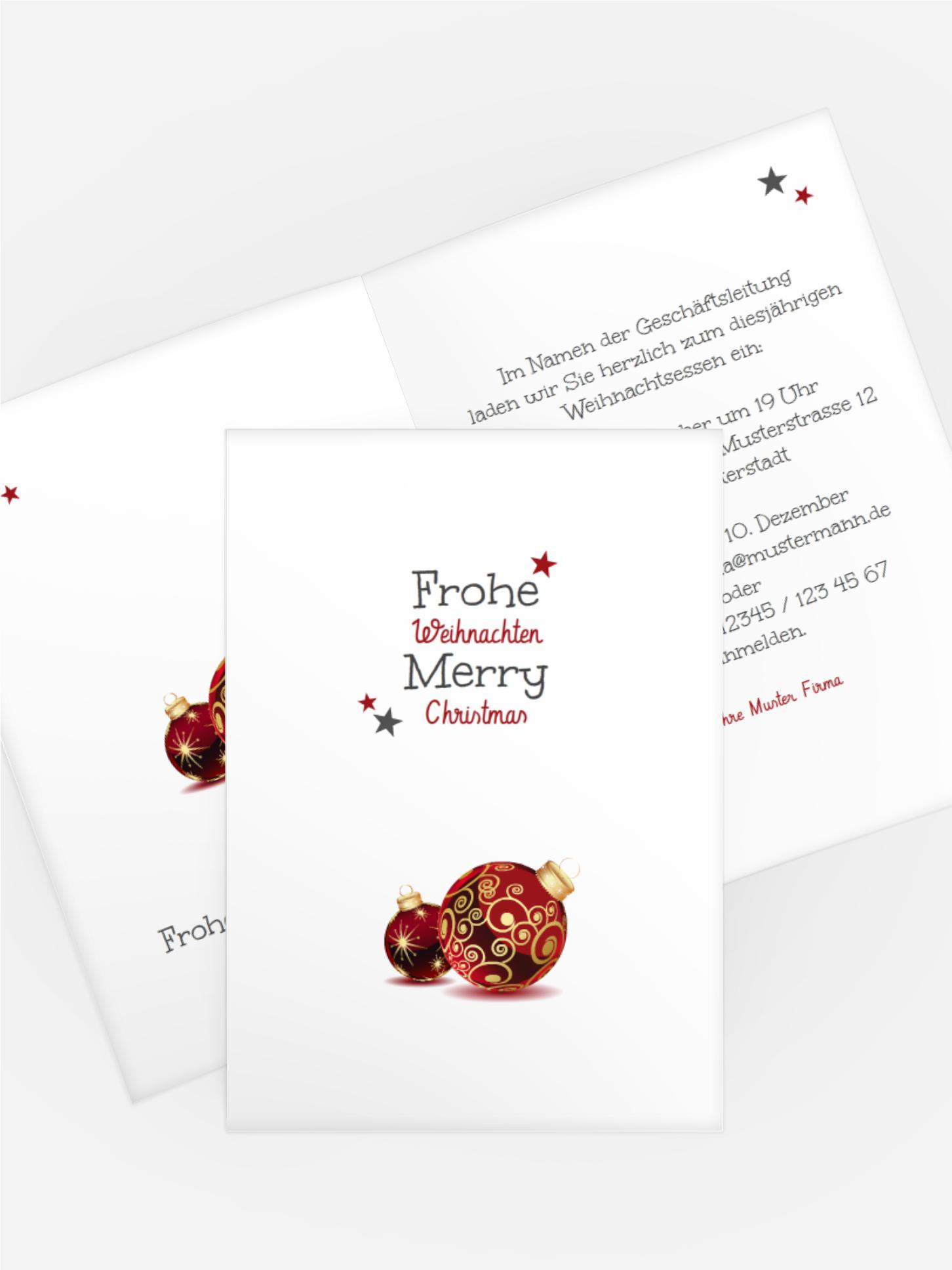 Weihnachts Einladungskarte geschäftlich Weihnachtskugeln