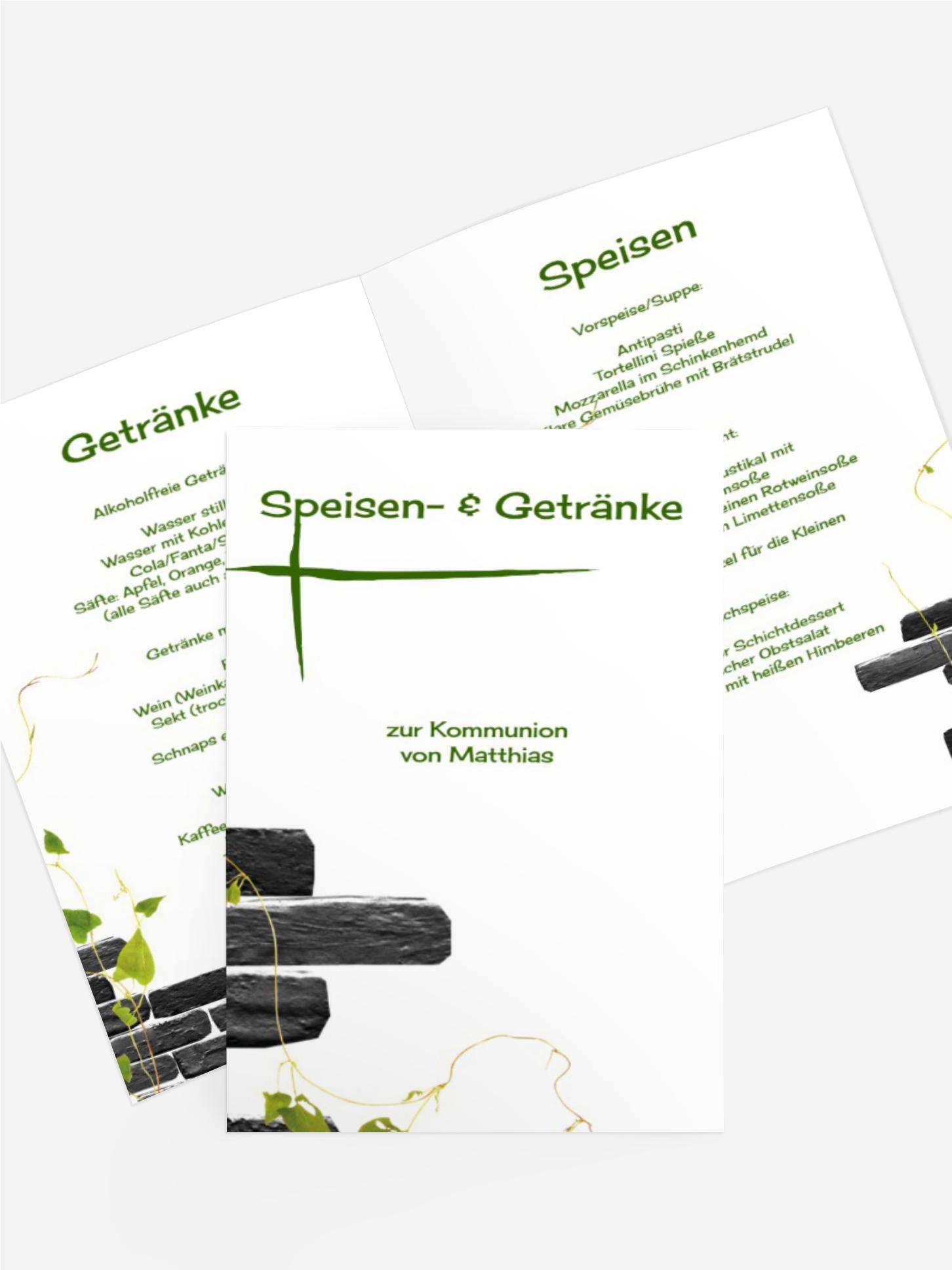 Menükarte Kommunion Efeu