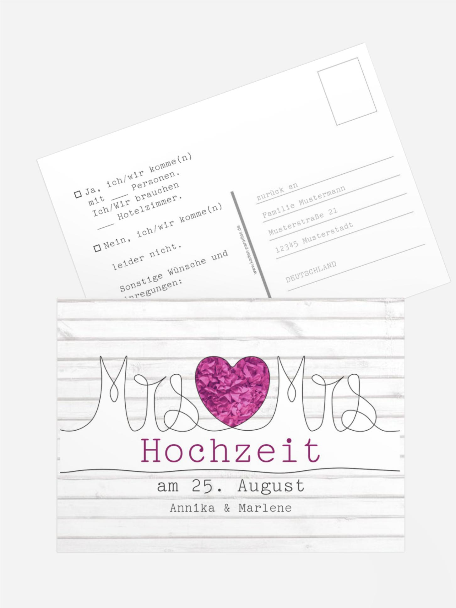 Antwortkarte zur Hochzeit Mrs+Mrs