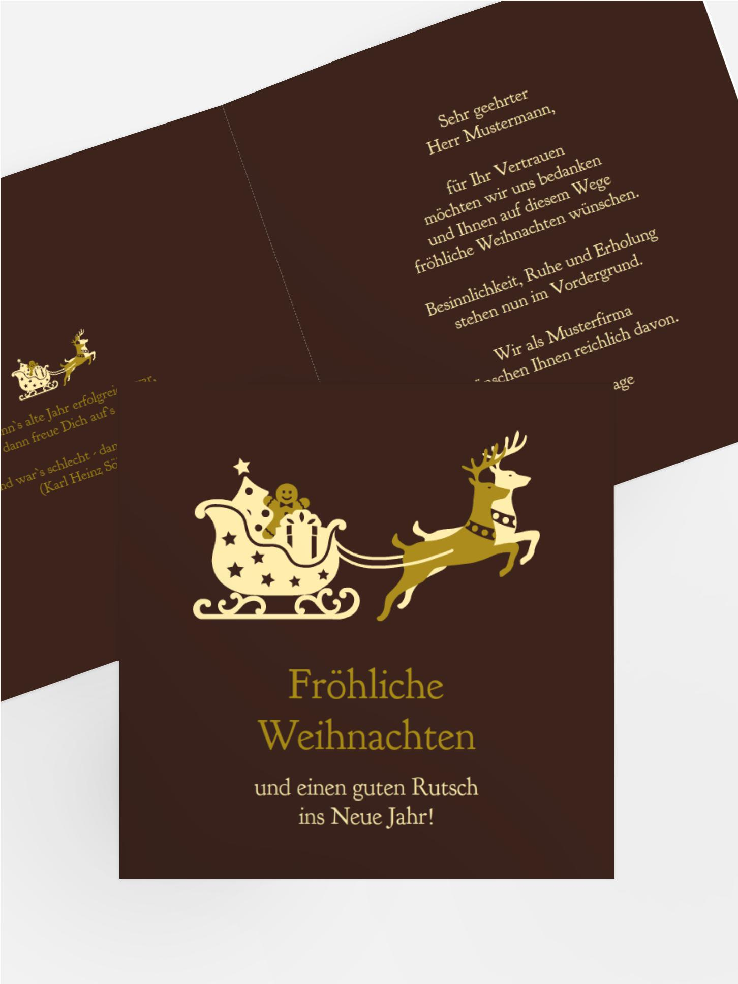 Grußkarte Weihnachten Geschäft Kutsche
