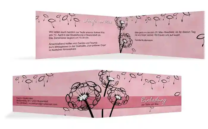 Einladungskarte Taufe Pusteblume