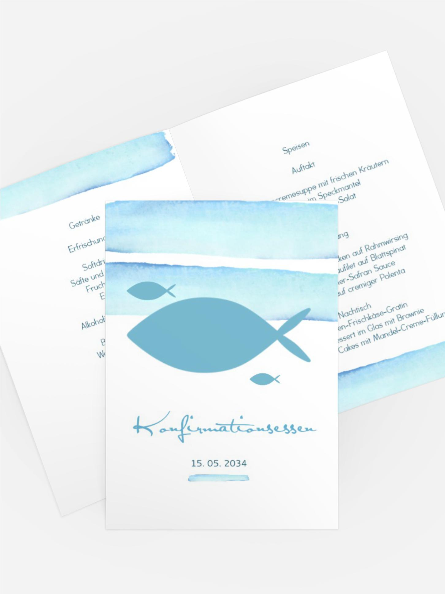 Menükarte Konfirmation Aquarellfisch
