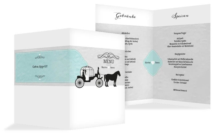 Hochzeitsmenükarte Kutsche