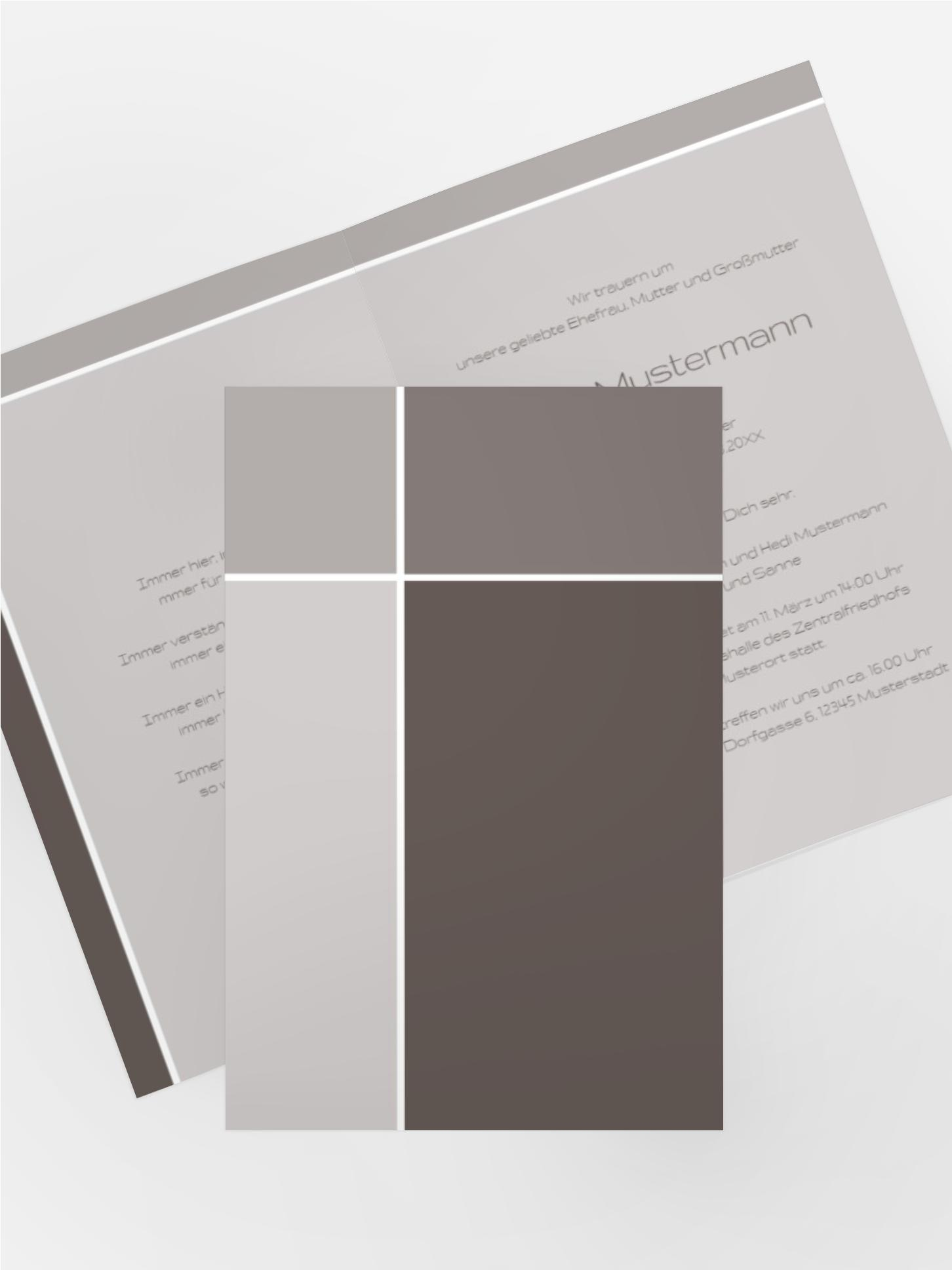 Trauerkarte discreet cross hoch