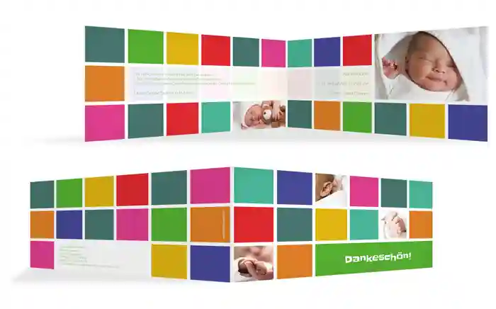 Dankeskarte zur Geburt bunte Würfel