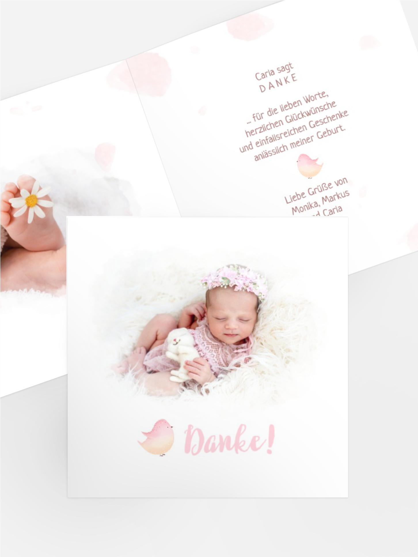 Baby Dankeskarte Kleiner Vögel