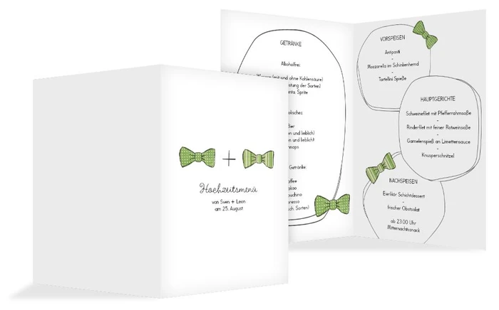Menükarte zur Hochzeit Fliegen