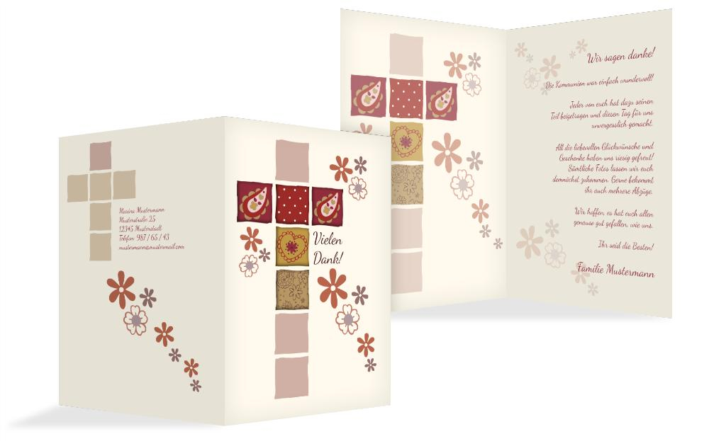 Dankeskarte Kommunion Florales Kreuz