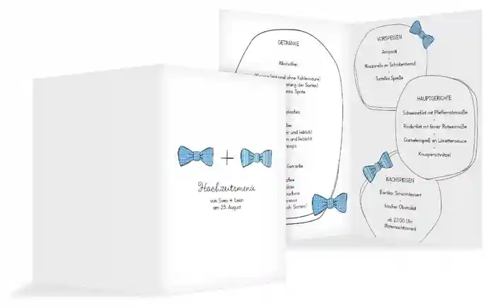 Menükarte zur Hochzeit Fliegen