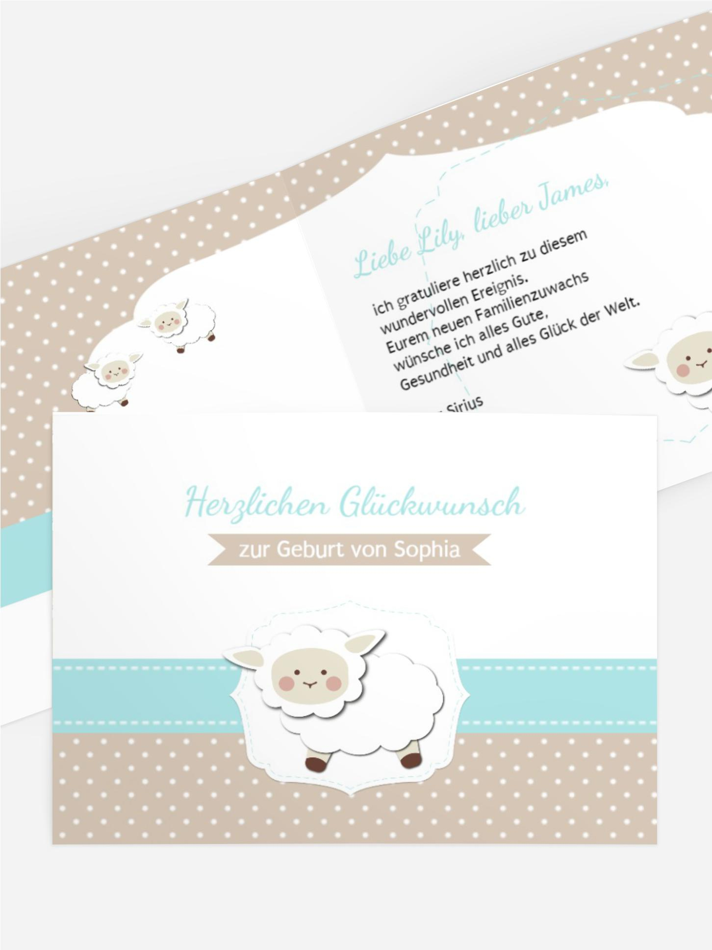 Glückwunschkarte zur Geburt Schäfchenherde