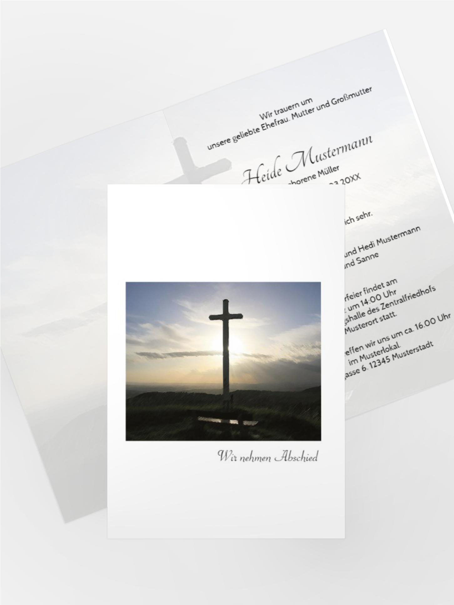 Trauerkarte Kreuz hoch