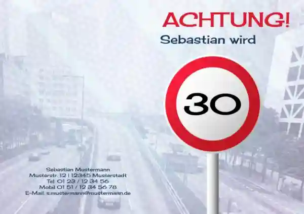Geburtstagseinladungskarte Begrenzungsschild 30