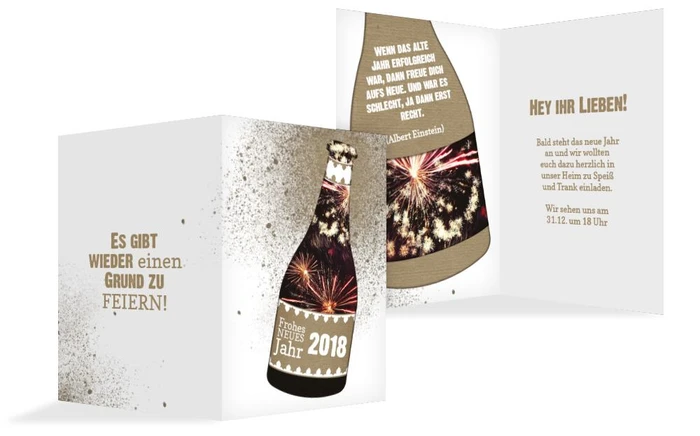 Neujahrskarte Sektflasche