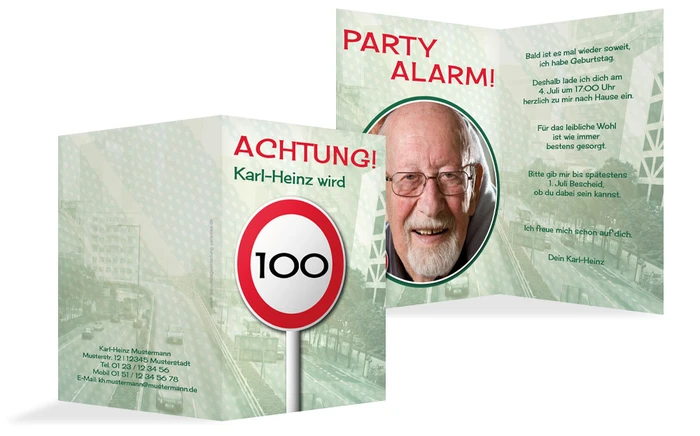 Geburtstagseinladungskarte Begrenzungsschild 100 Foto