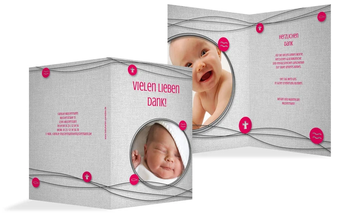 Dankeskarte Taufe Taufsymbole an Schnüren Dankeskarte Taufe Taufsymbole an Schnüren