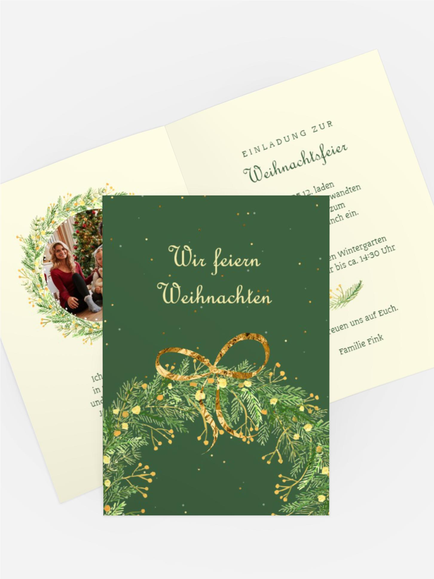 Weihnachtseinladung Goldener Deko-Kranz