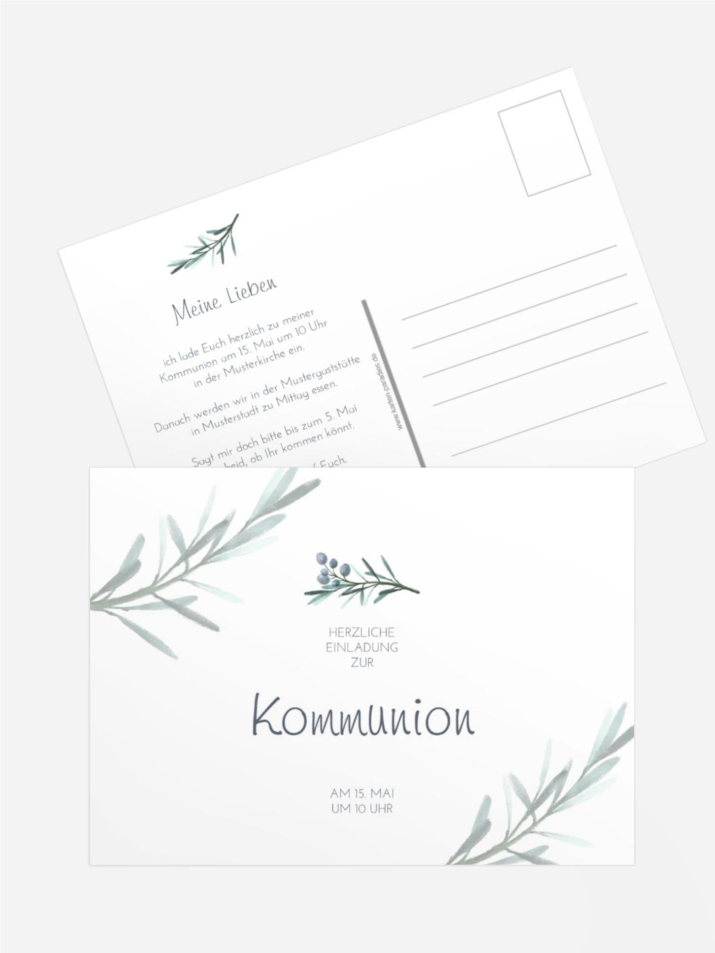 Einladungskarte Kommunion Rosmarinzweig