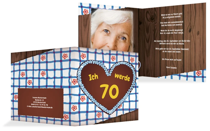 Geburtstagseinladungskarte Lebkuchenherz 70 Foto