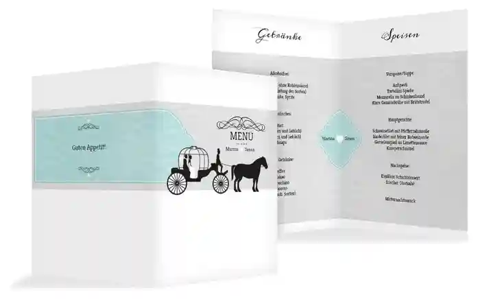 Hochzeitsmenükarte Kutsche