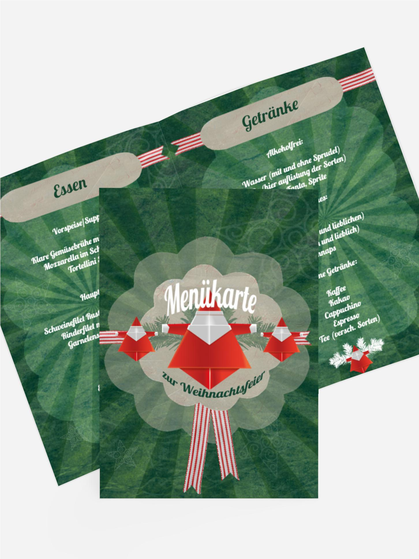 Weihnachtsmenükarte Origami Weihnachtsmenükarte Origami