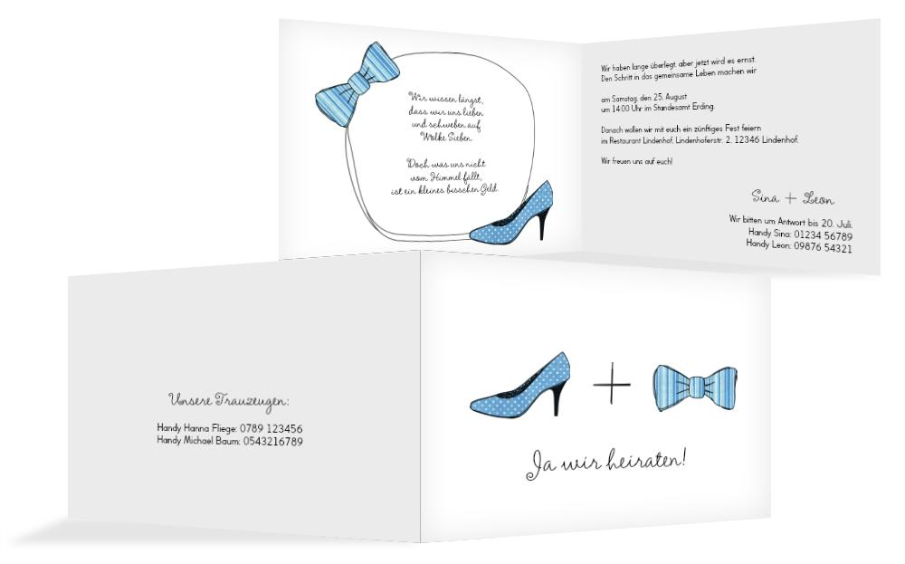 Hochzeitseinladung High Heel und Fliege Hochzeitseinladung High Heel und Fliege