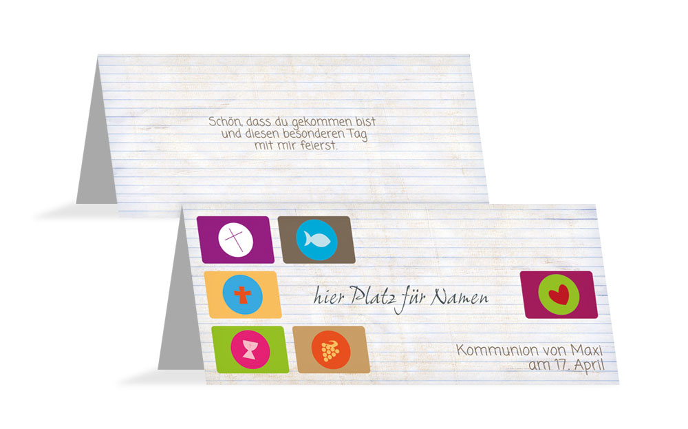Tischkarte Kommunion buttons