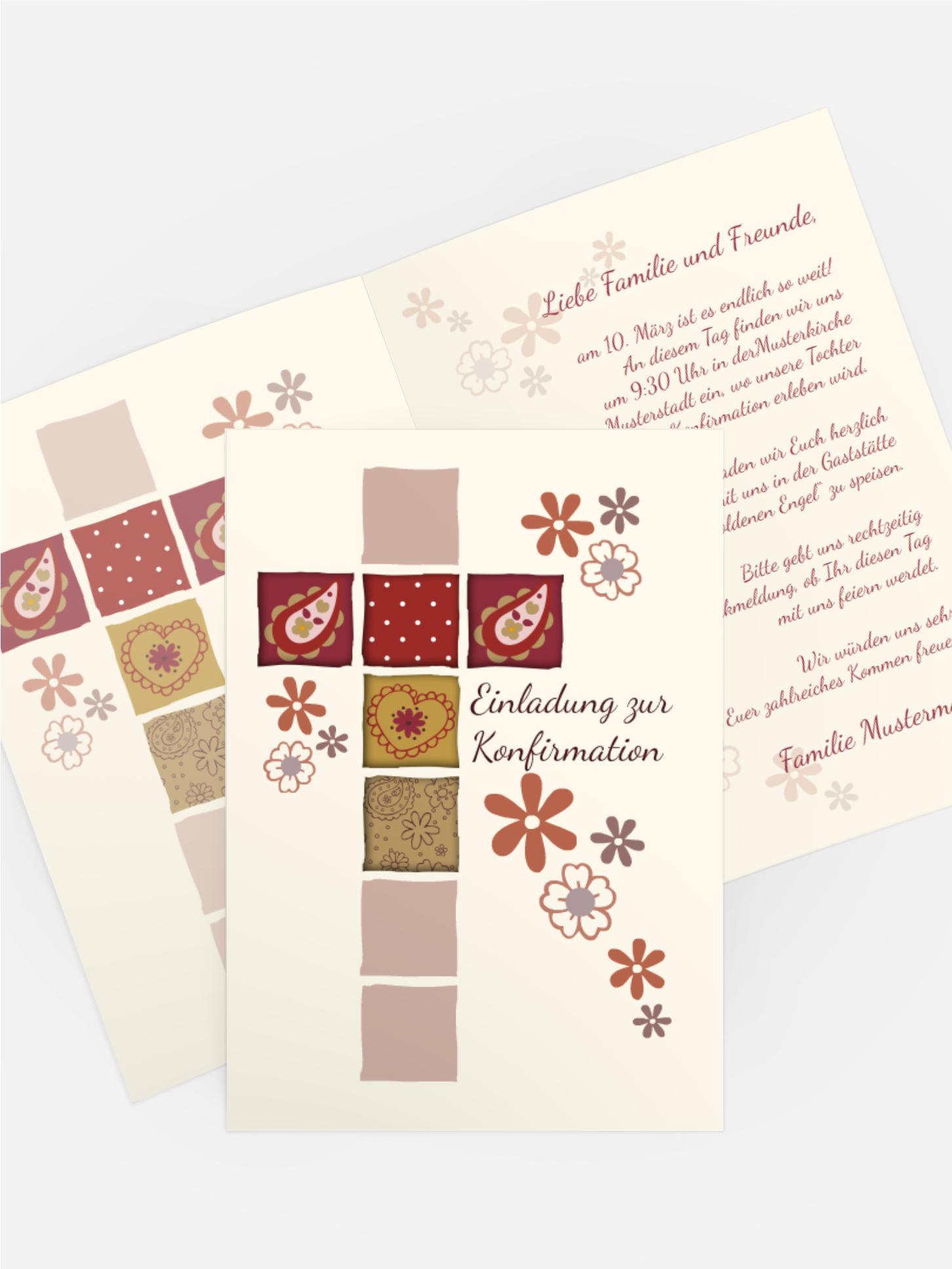 Einladung zur Konfirmation Florales Kreuz