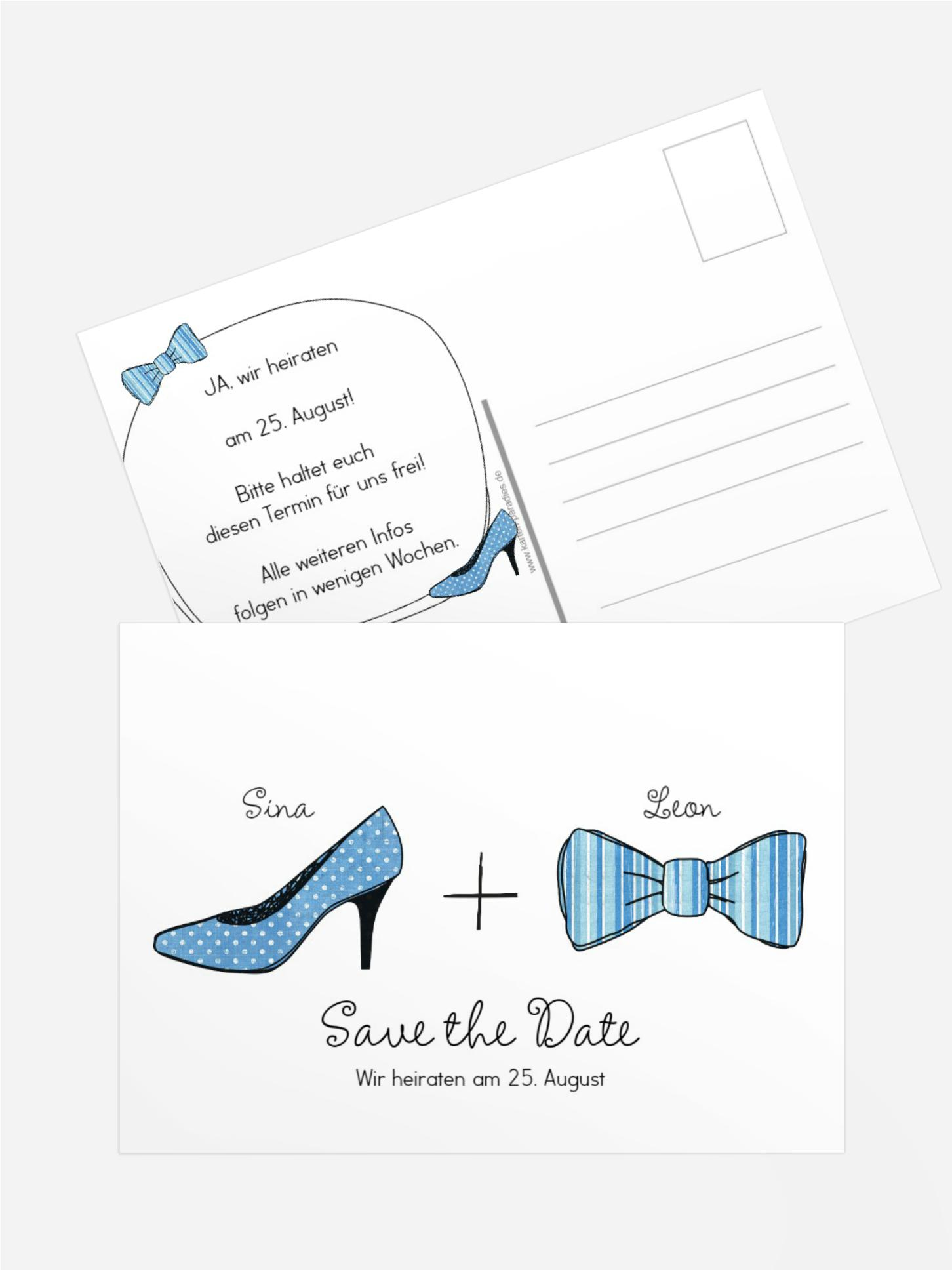 Save the Date Karte High Heel und Fliege
