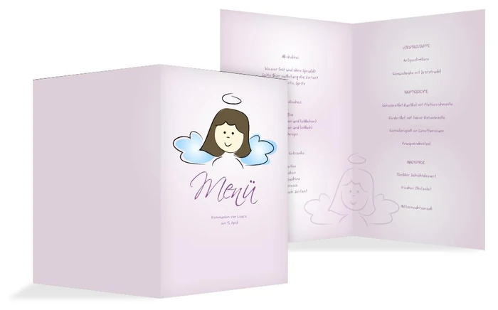 Menükarte Kommunion Engelchen Mädchen Menükarte Kommunion Engelchen Mädchen