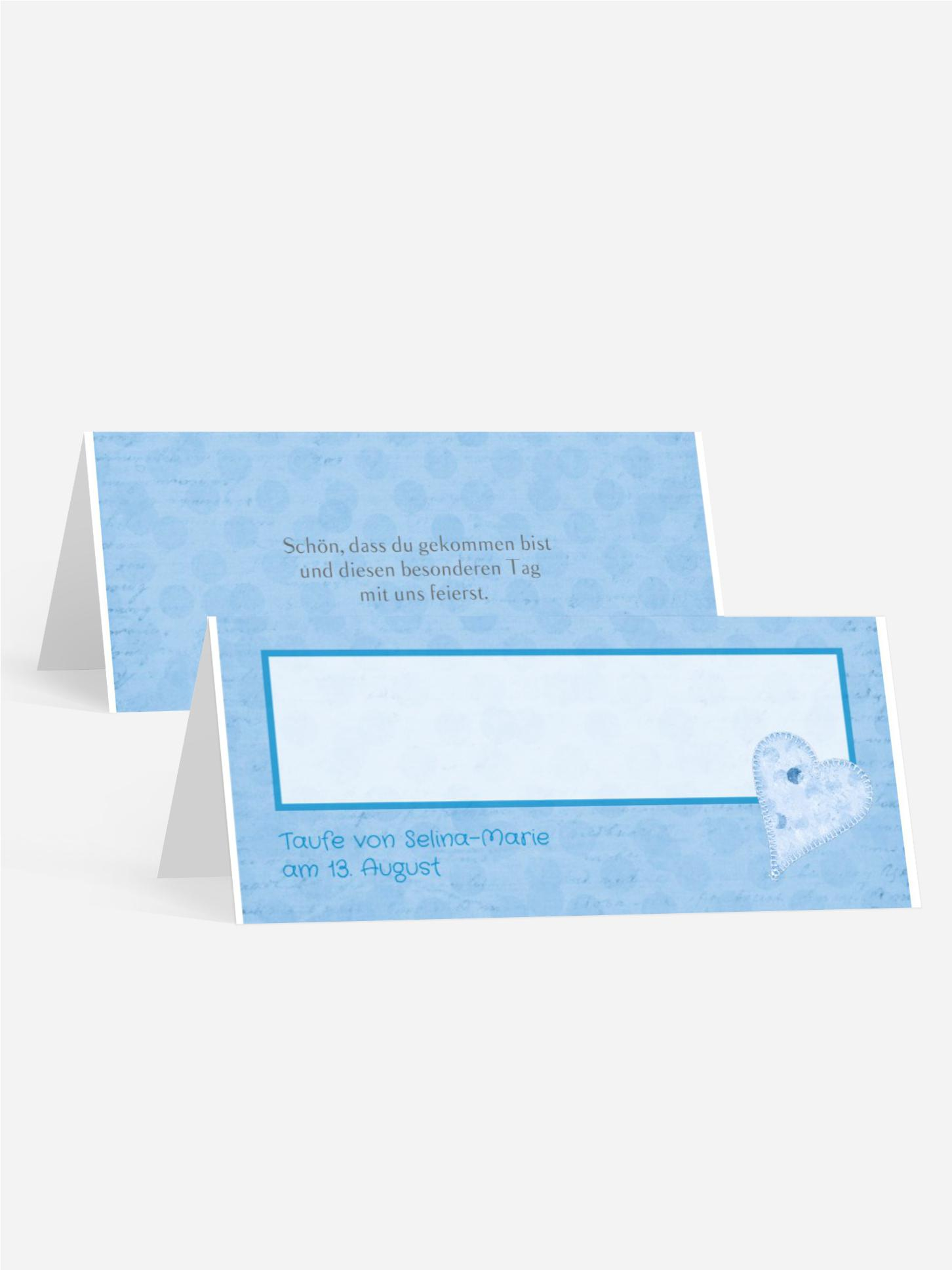 Tischkarte Taufe Bubblehearts