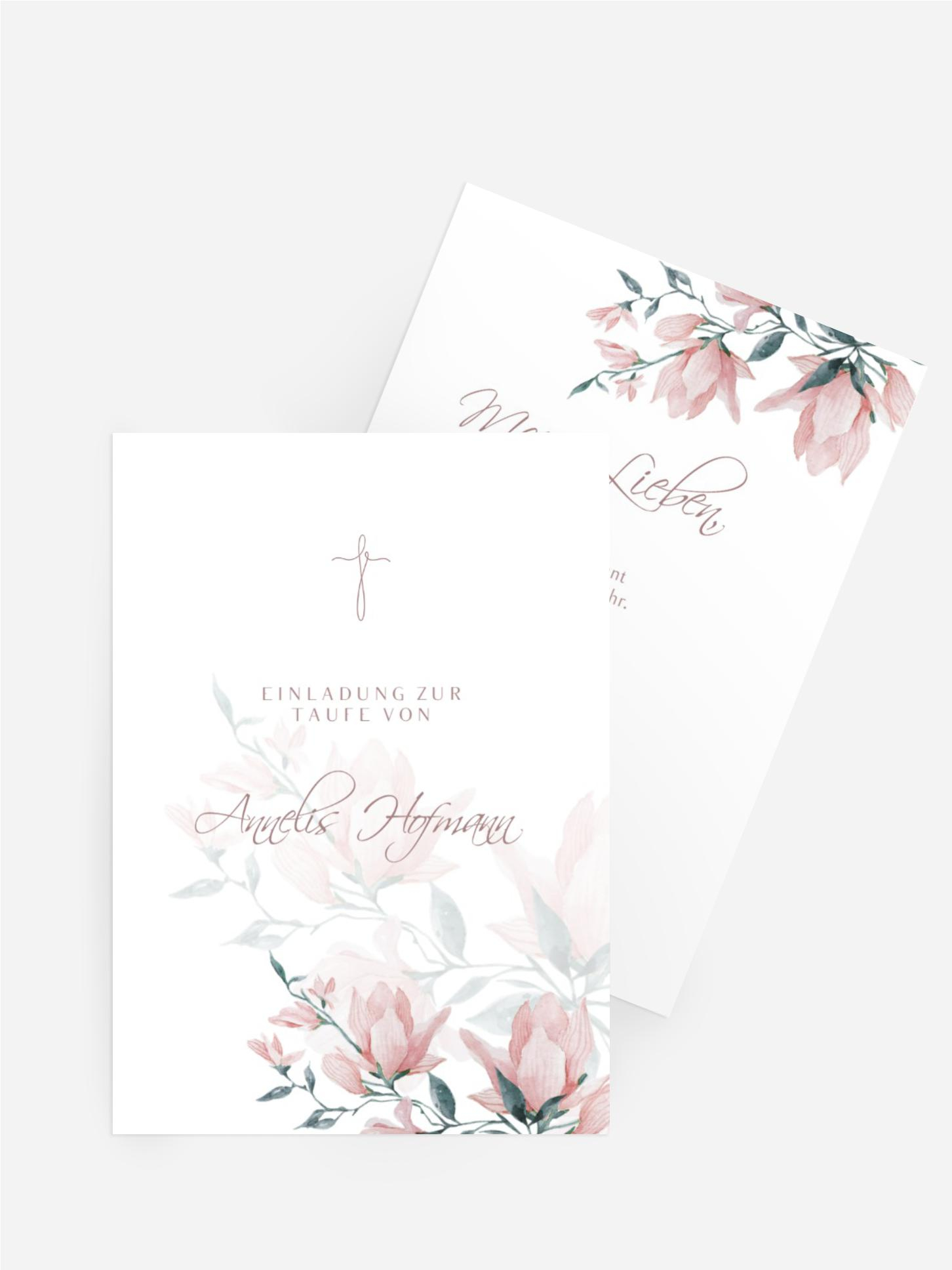 Einladungskarte Taufe Magnolienblüte